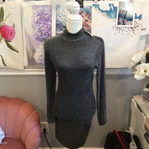 Dark Silver Sparkly Long Sleeve Holiday Dress
